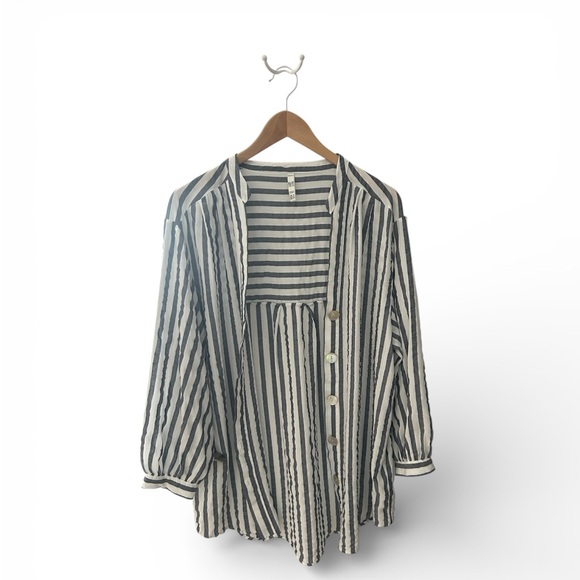 Zara Navy Blue White Striped Button Down Shirt - Picture 2 of 7